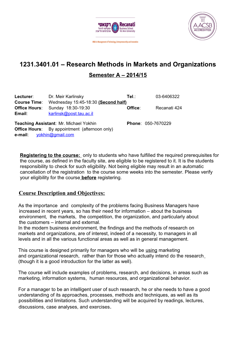 1231.3401.01 Research Methods in Markets and Organizations