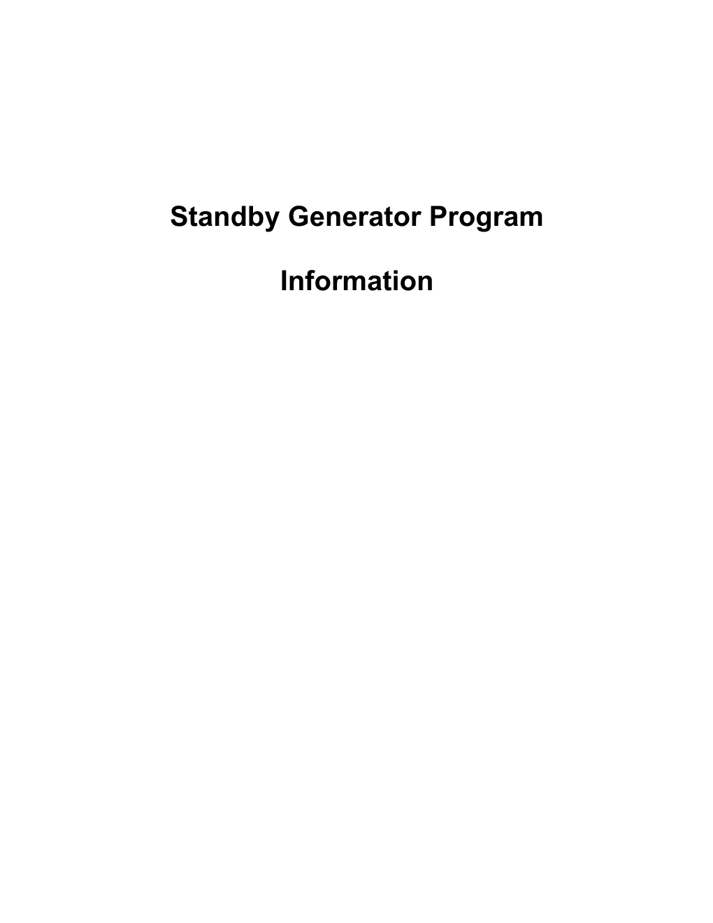 Standby Generator Program