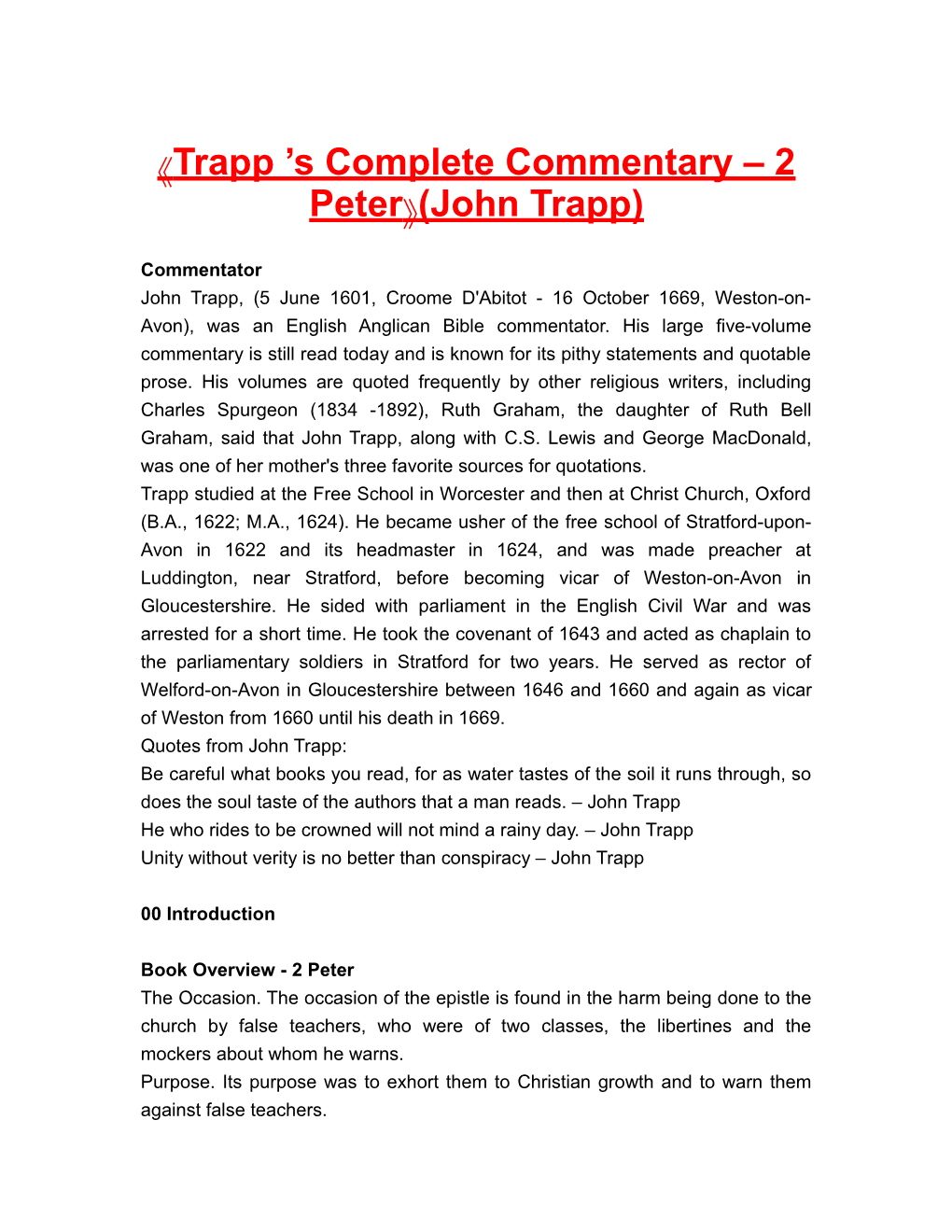Trapp S Complete Commentary 2 Peter (John Trapp)