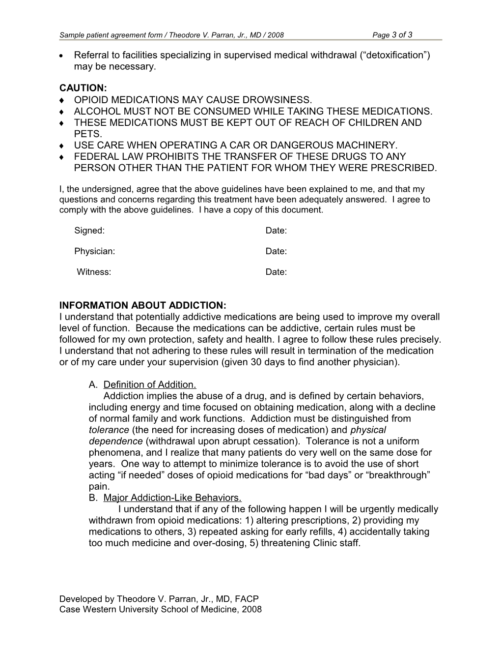 Sample Patient Agreement Form / Theodore V. Parran, Jr., MD / 2008Page 1 of 3