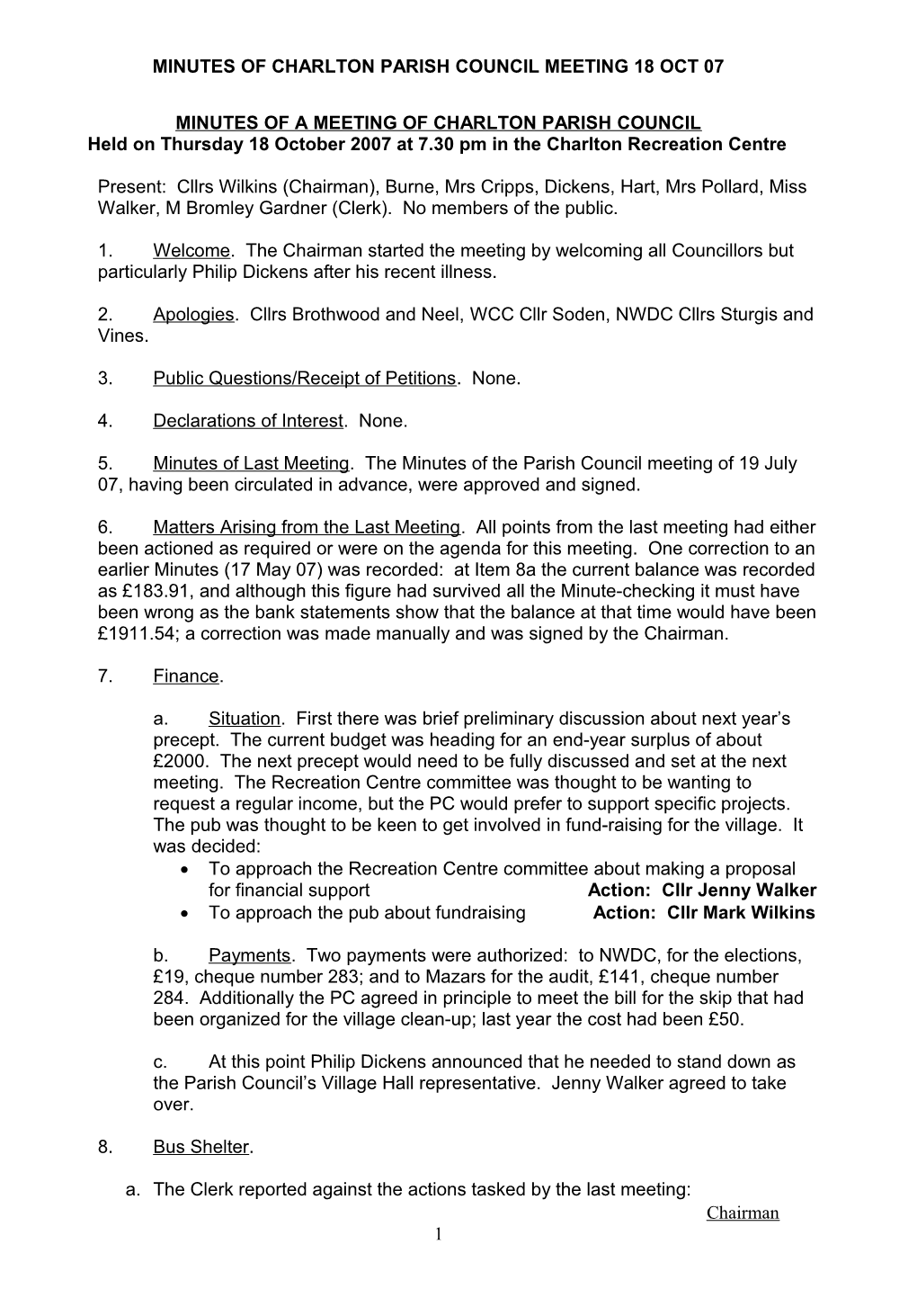 Minutes of a Meeting of Charlton Parish Council