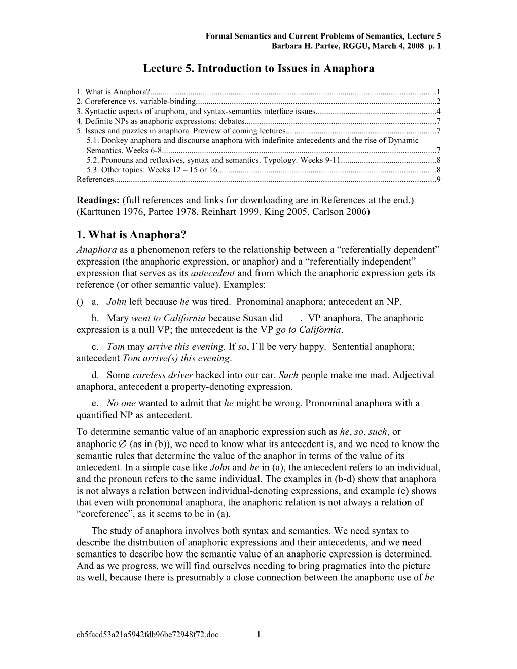 Formal Semantics and Current Problems of Semantics, Lecture 5