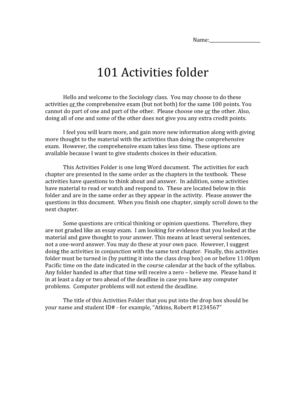 101 Activities Folder