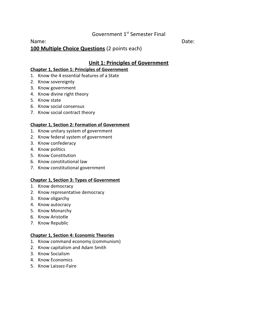 100 Multiple Choice Questions (2 Points Each)