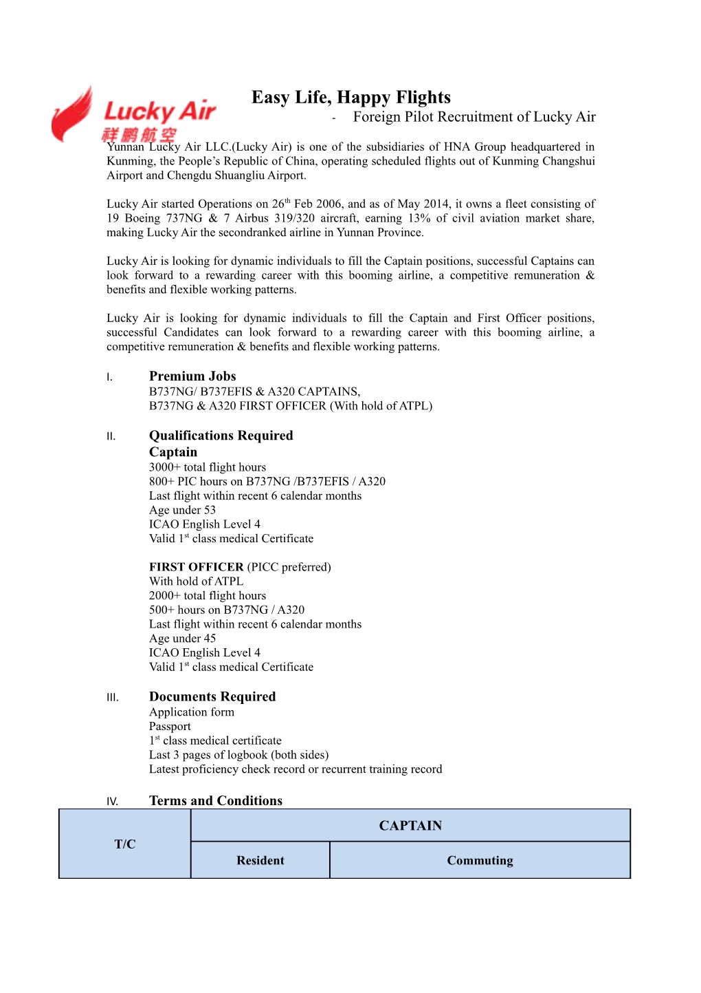 Foreign Pilot Recruitment of Lucky Air