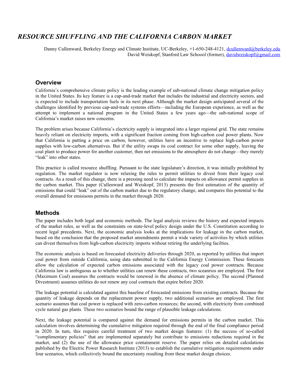 Resource Shuffling and the California Carbon Market