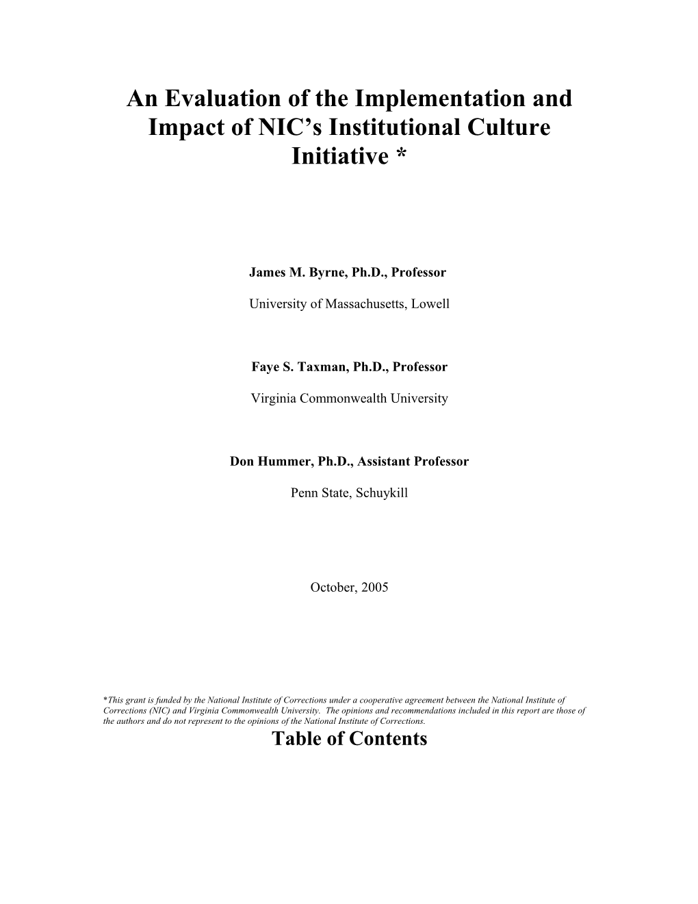 An Evaluation of the NIC Institutional Culture Initiative: Year 2 Update
