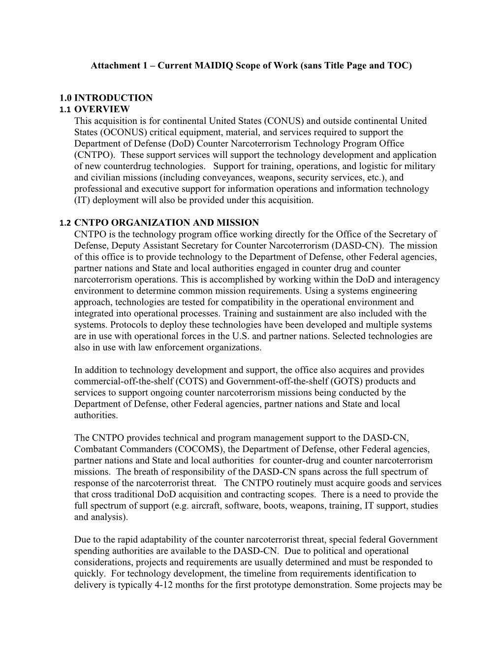 Attachment 1 Current MAIDIQ Scope of Work (Sans Title Page and TOC)