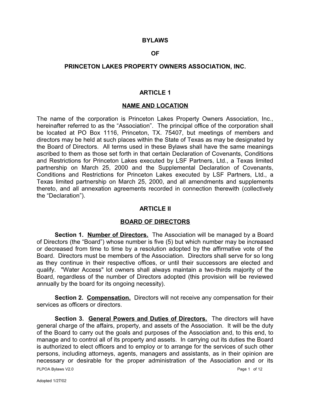 Princeton Lakes Property Owners Association, Inc