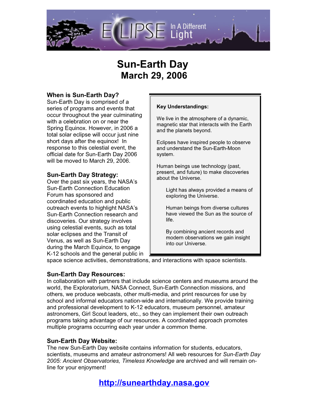 When Is Sun-Earth Day?