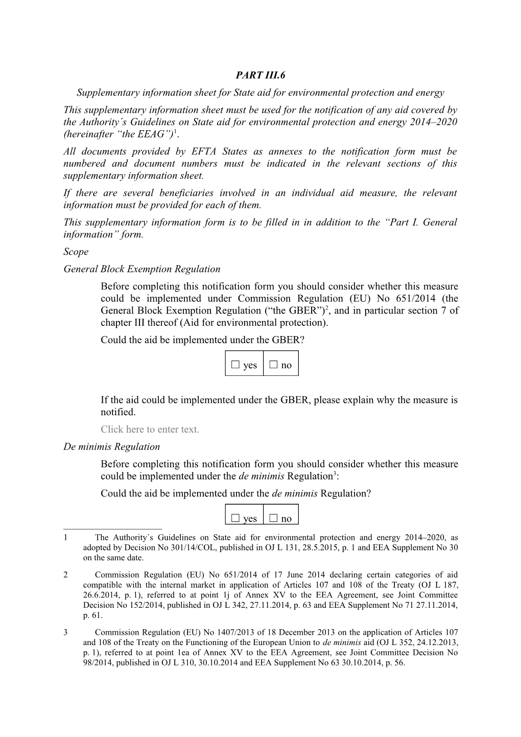 Supplementary Information Sheet for State Aid for Environmental Protection and Energy