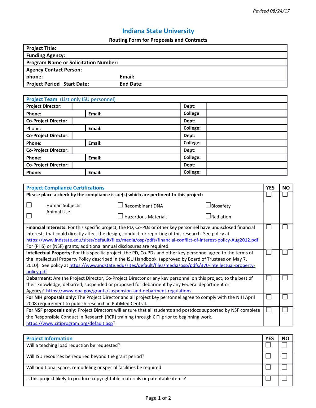 Routing Form for Proposals and Contracts