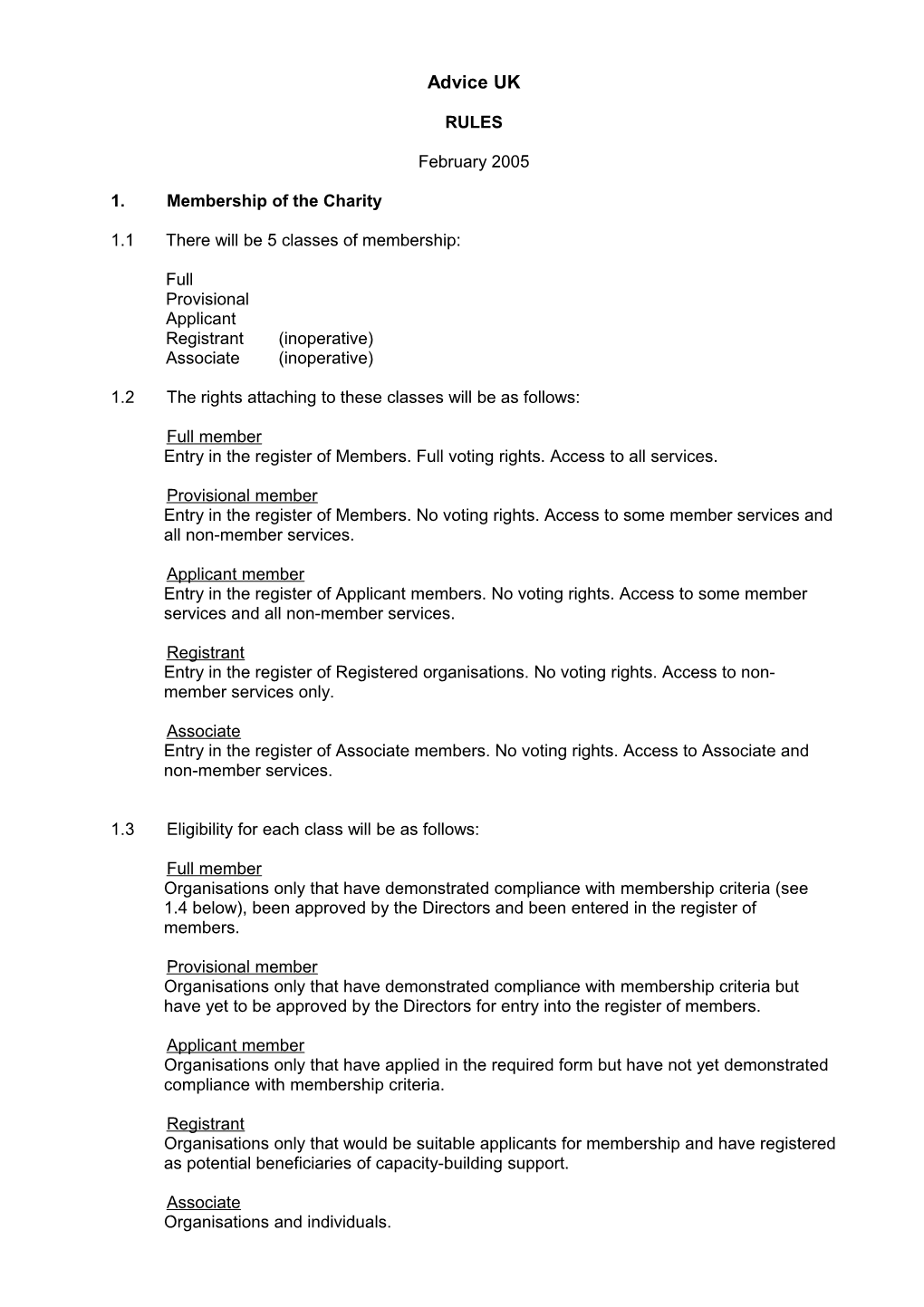 1.Membership of the Charity