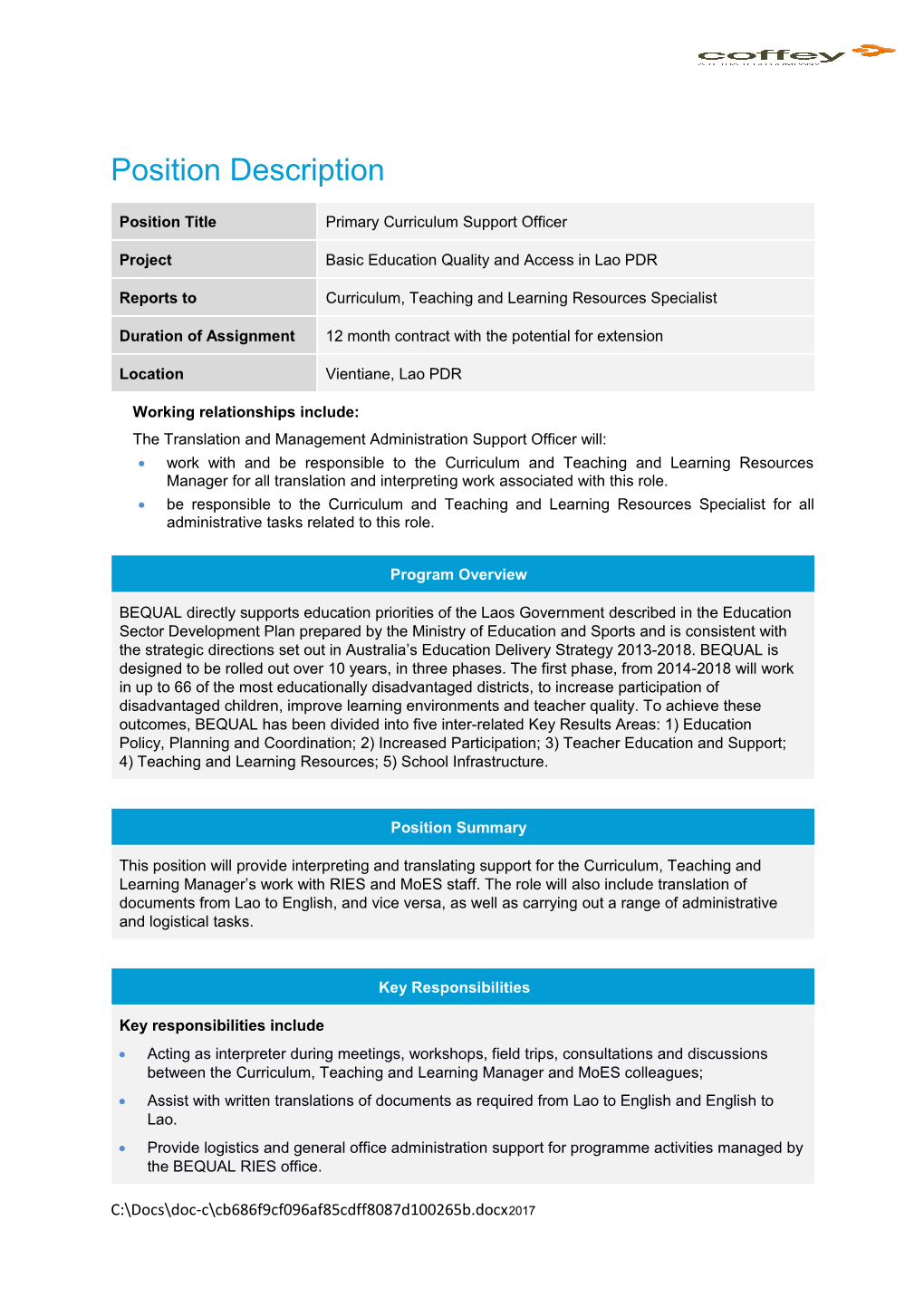 IDEVAPAC Template - Job and Person Specification ARF