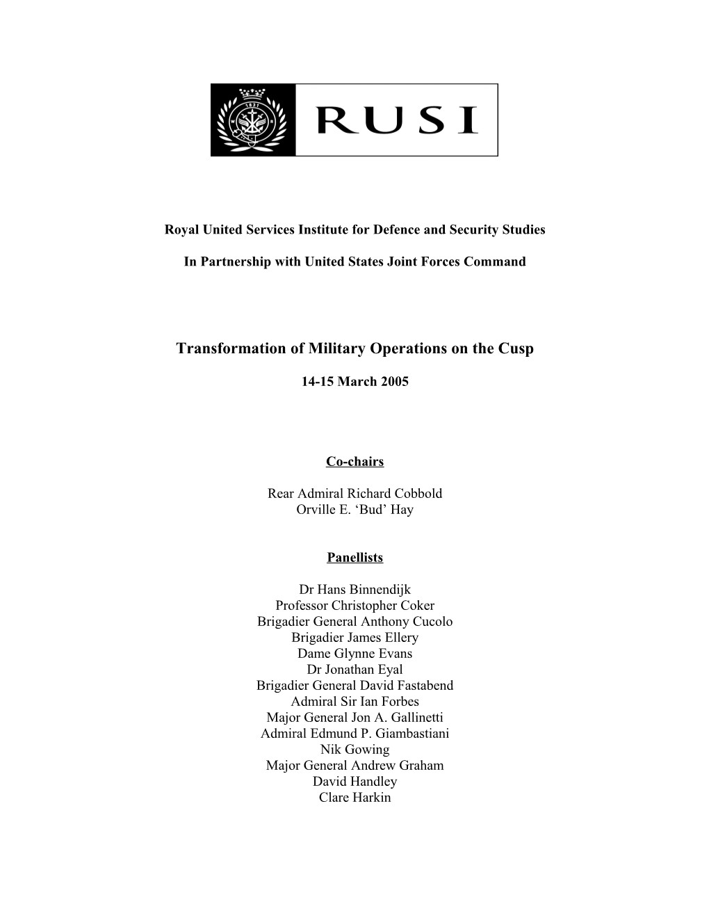 Royal United Services Institute for Defence and Security Studies