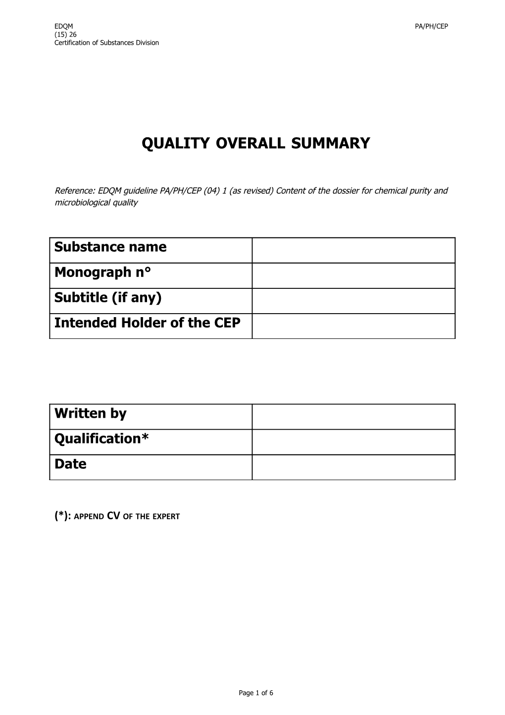 Quality Overall Summary