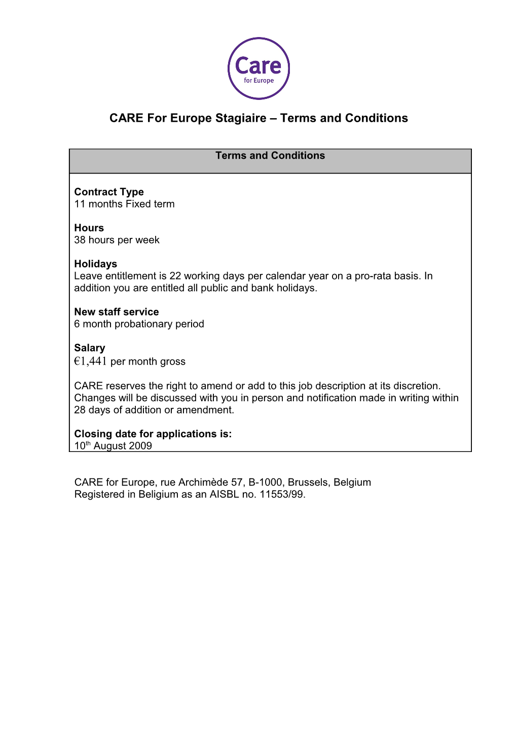 CARE for Europe Stagiaire - Job Profile