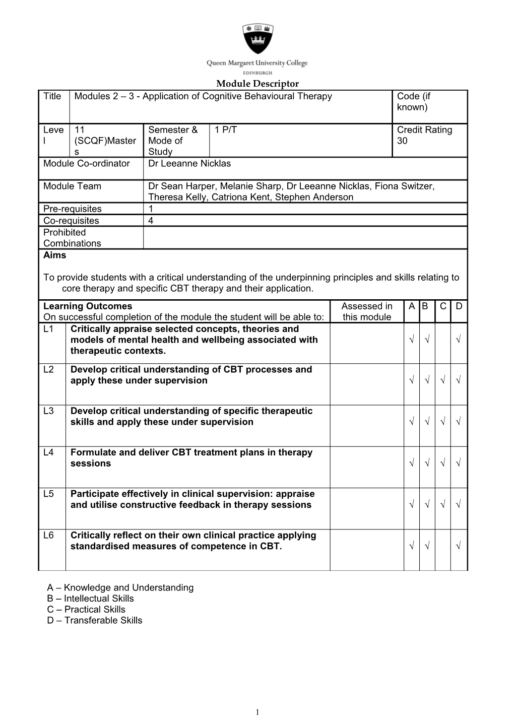 Modules 2-3 Application of Cognitive Behavioual Therapy