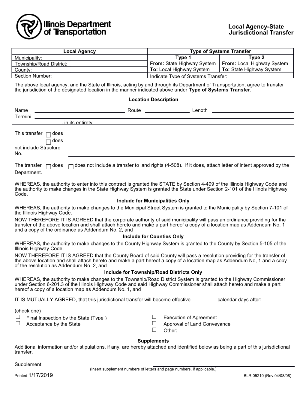 Local Agency-State Jurisdictional Transfer