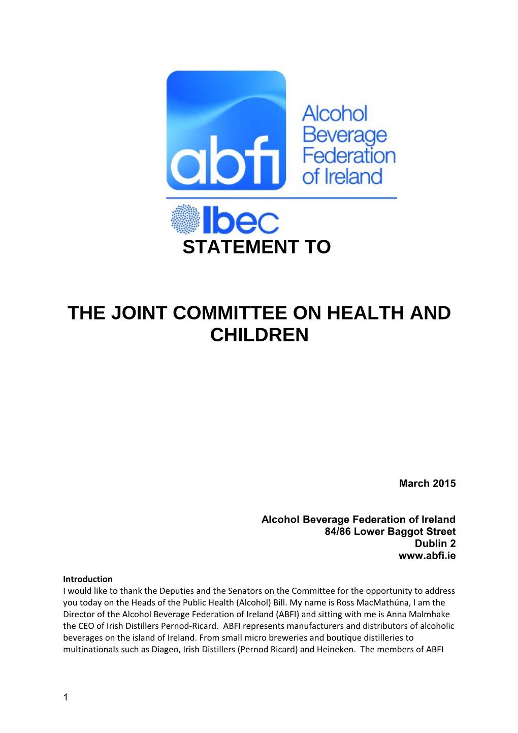 The Joint Committee on HEALTH and CHILDREN