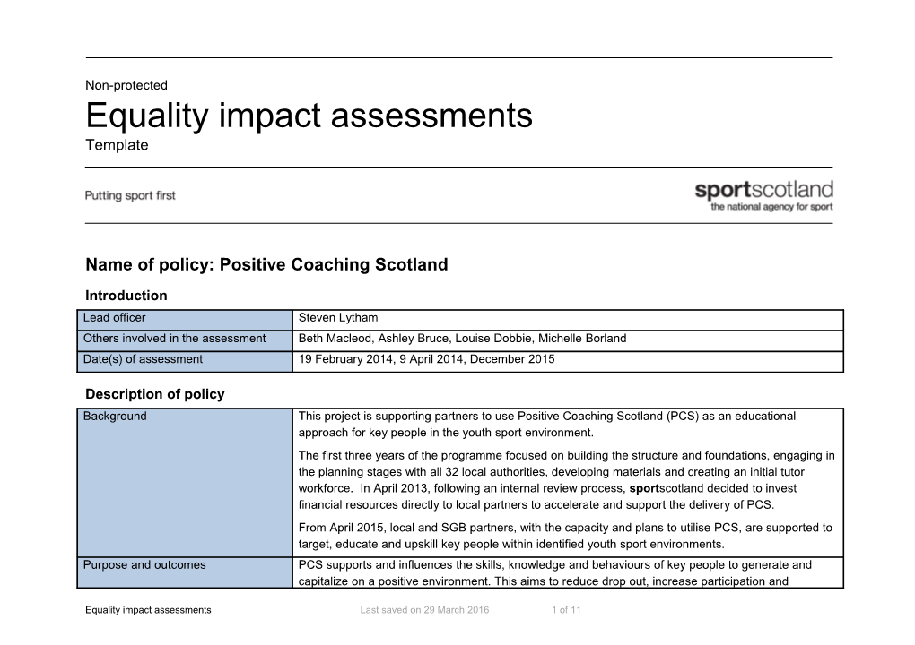Name of Policy: Positive Coaching Scotland