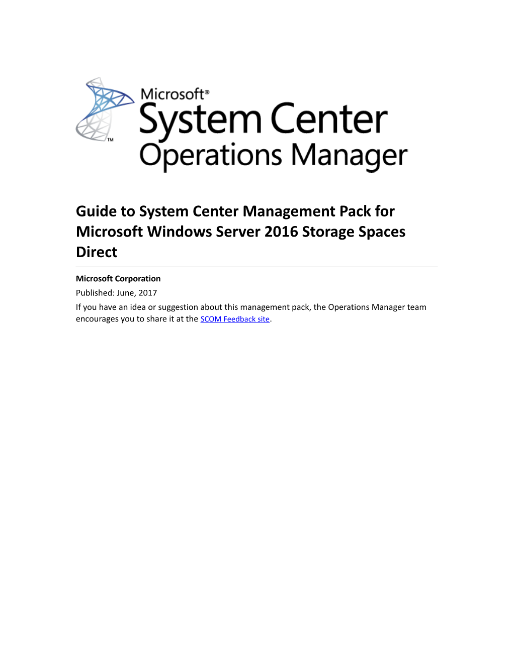 Guide to System Center Management Pack for Microsoft Windows Server 2016 Storage Spaces Direct