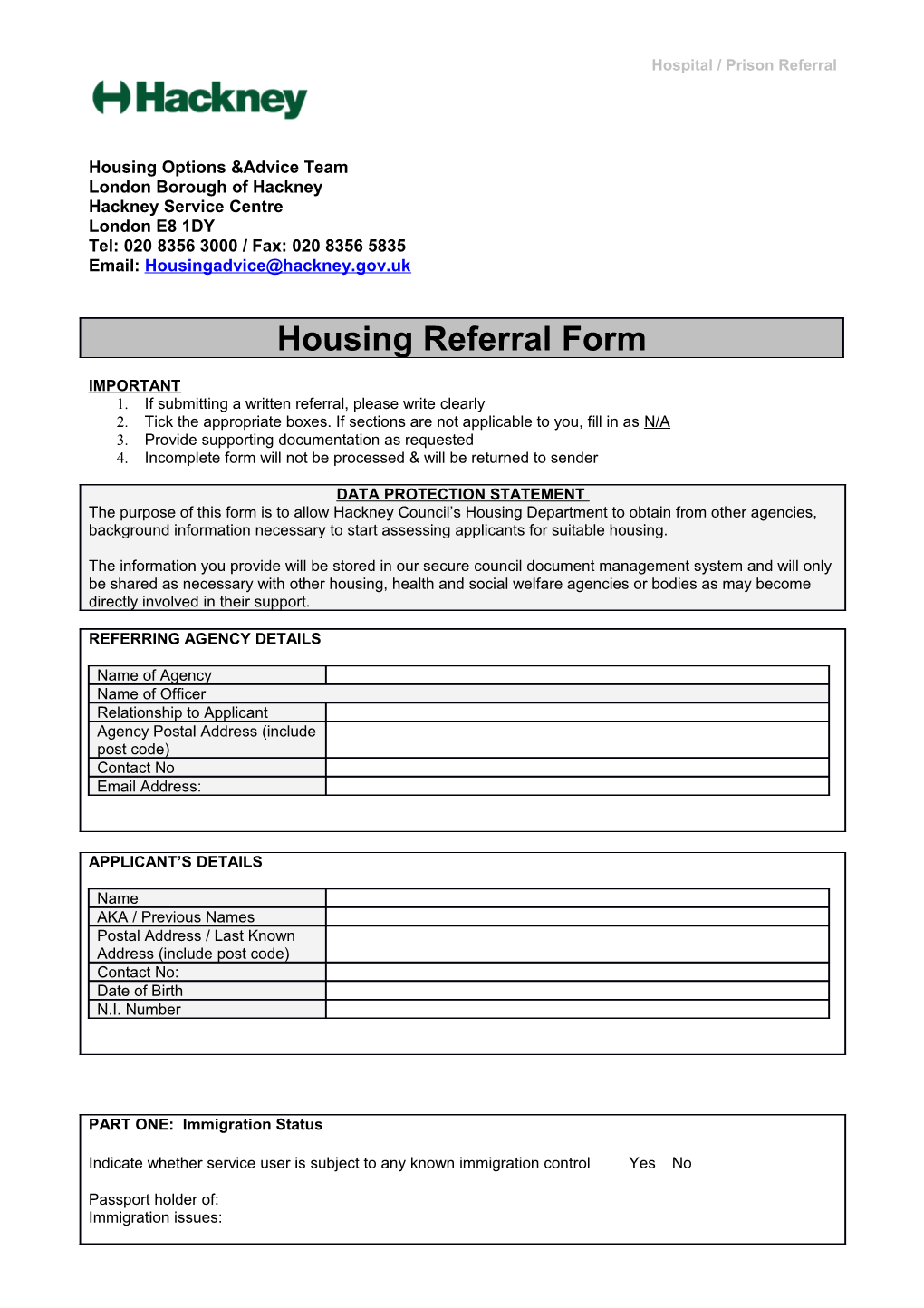 Hospital / Prison Referral