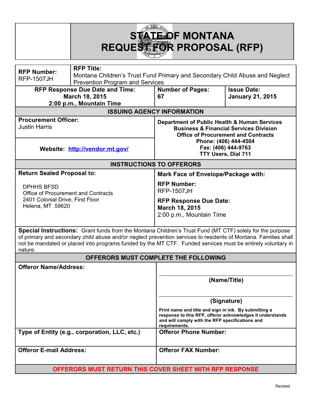 RFP-1507JH Montana Children S Trust Fund, Page 1