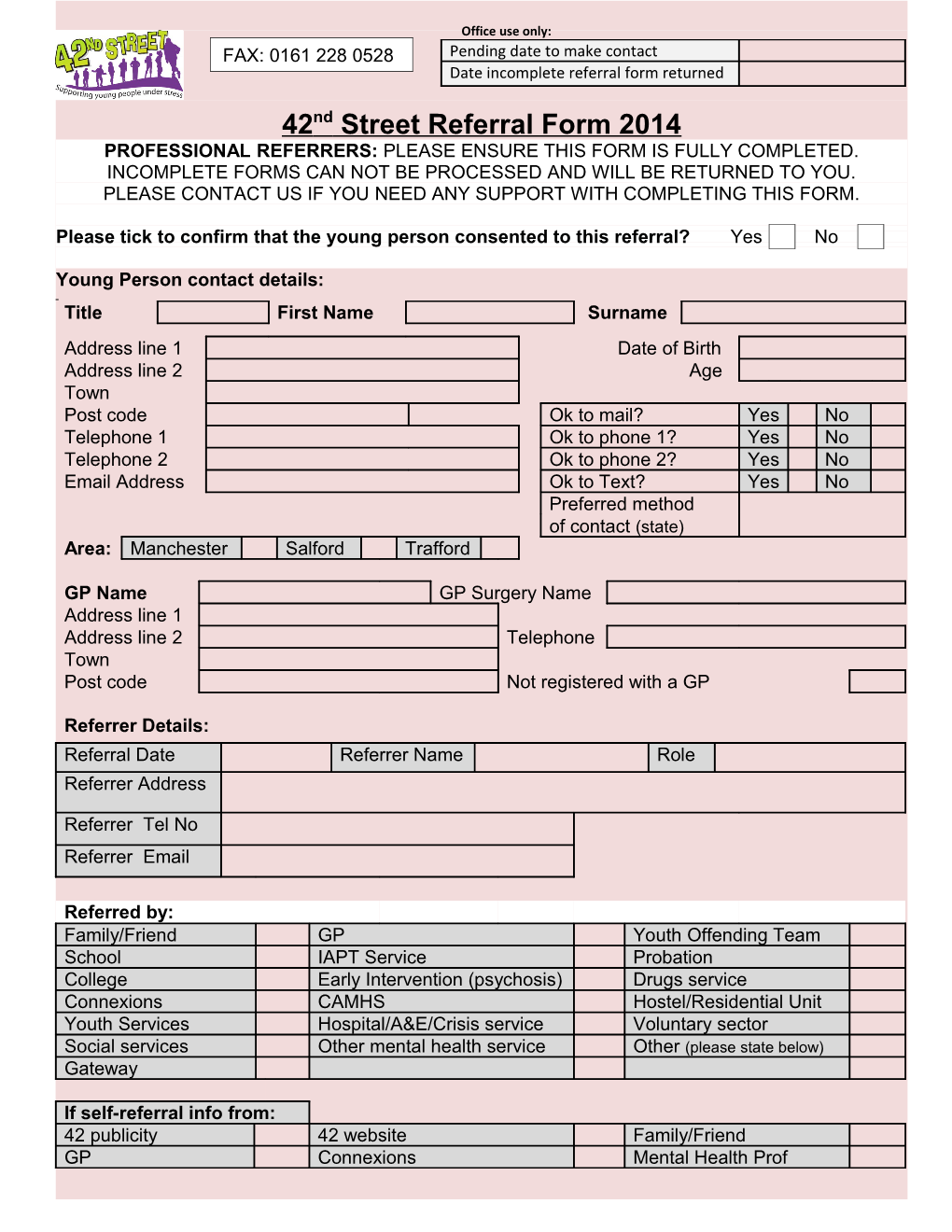 42Nd Street Referral Form