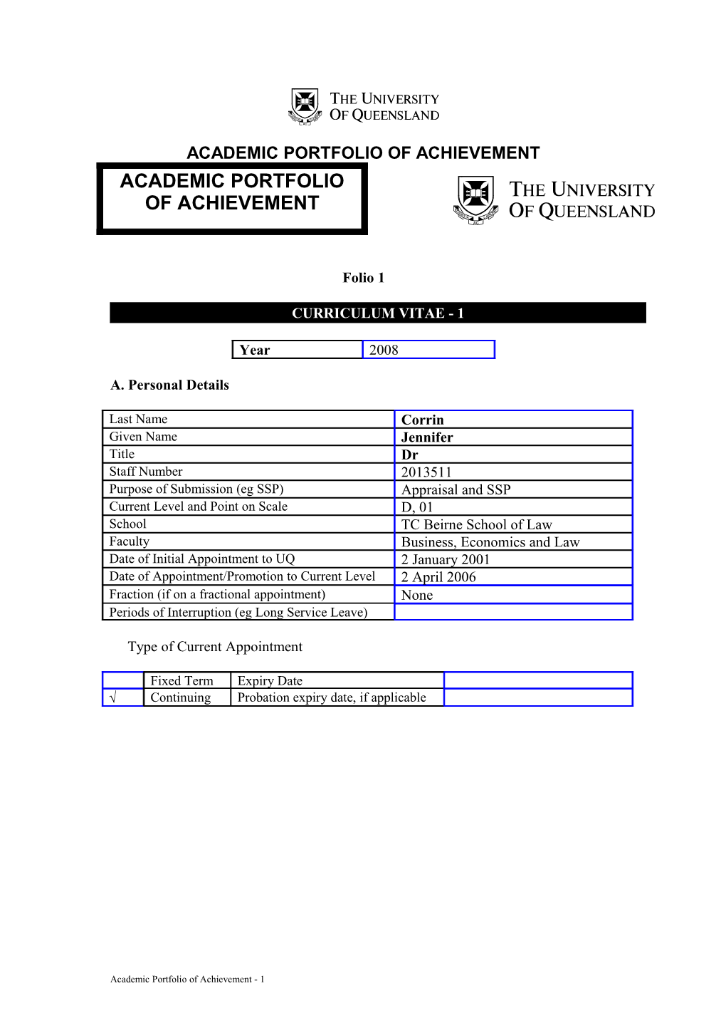 Academic Portfolio of Achievement