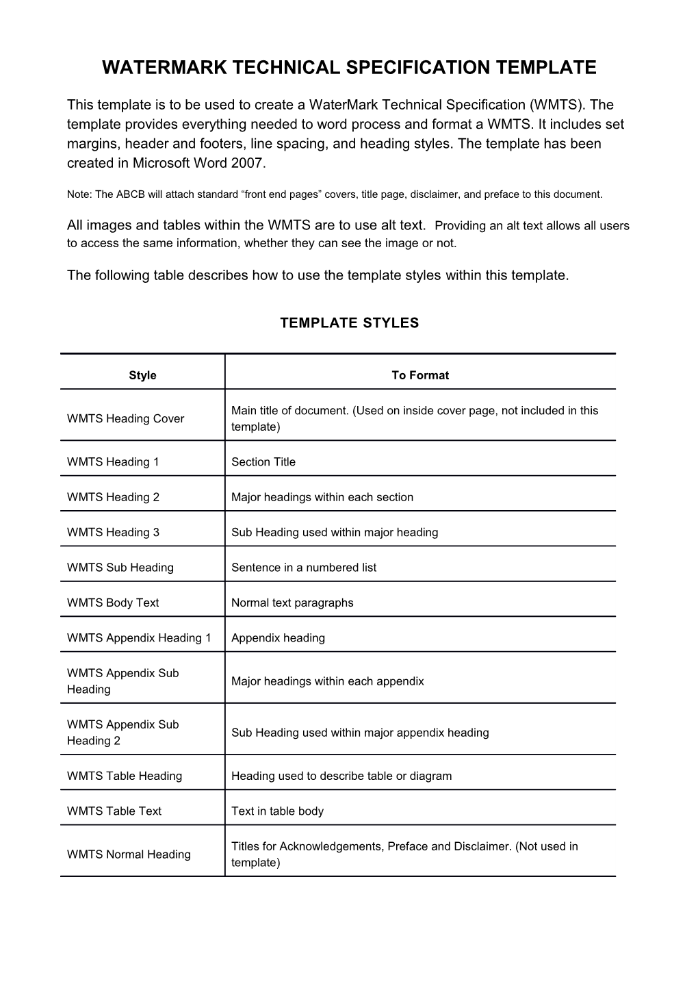 Watermark Technical Specification Template