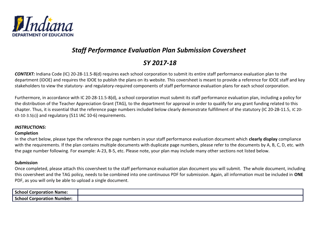 Staff Performance Evaluation Plan Submission Coversheet