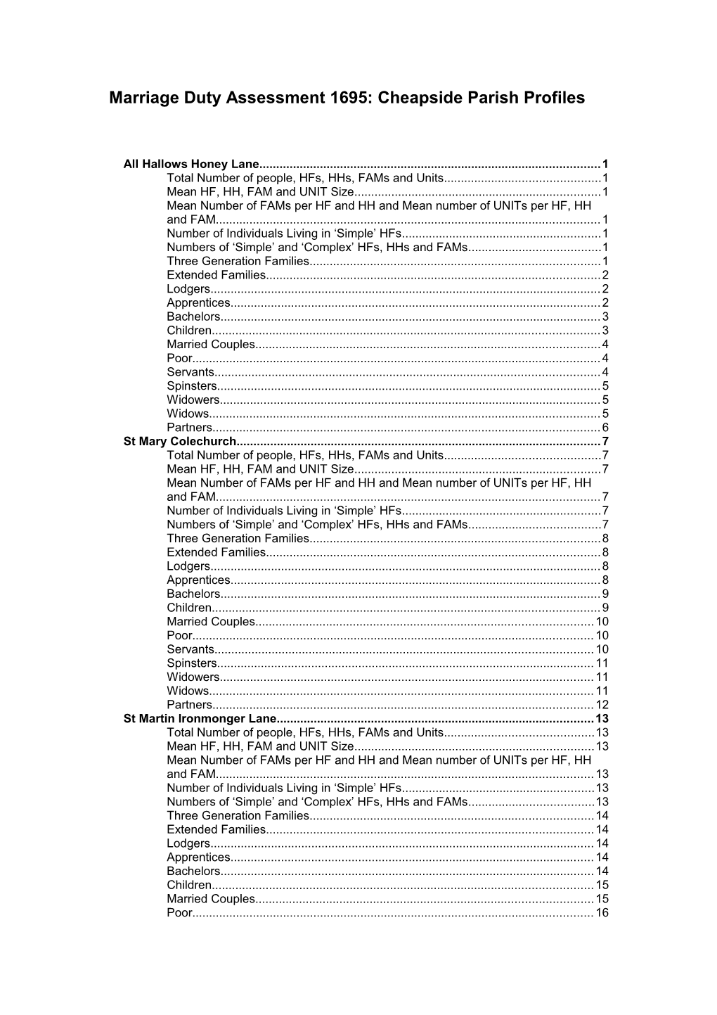 Marriage Duty Assessment 1695: Cheapside Parish Profiles