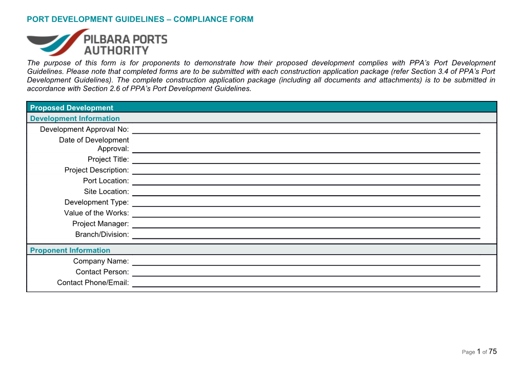 Port Development Guidelines Compliance Form