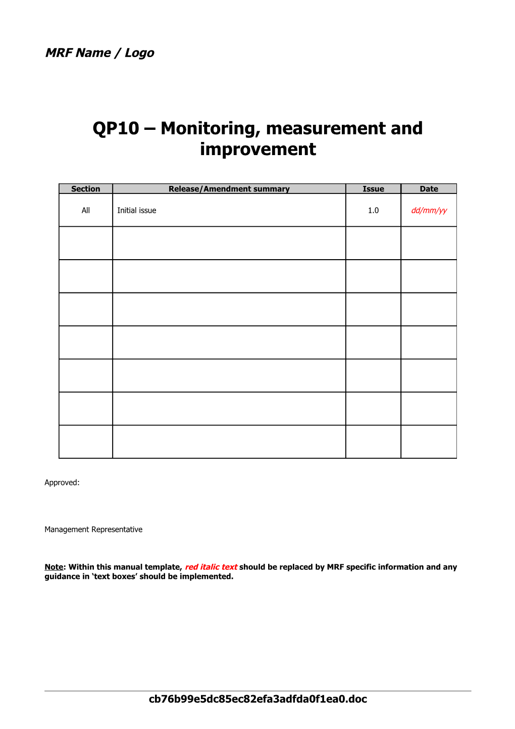 QP10 Monitoring, Measurement and Improvement