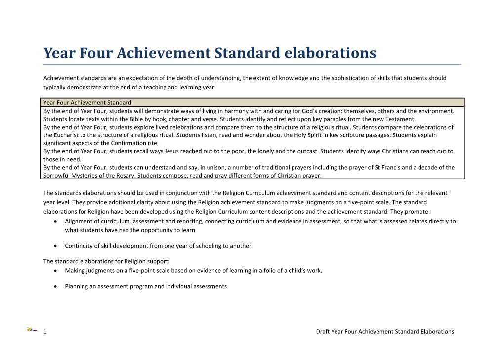 Year Four Achievement Standard Elaborations
