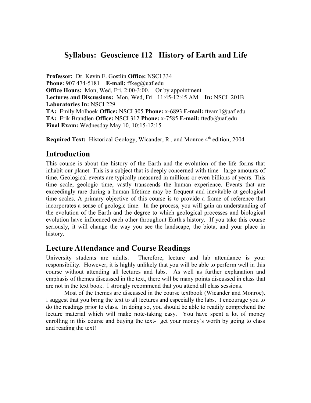 Syllabus: Geoscience 315W Paleobiology & Paleontology Professor: Sarah J