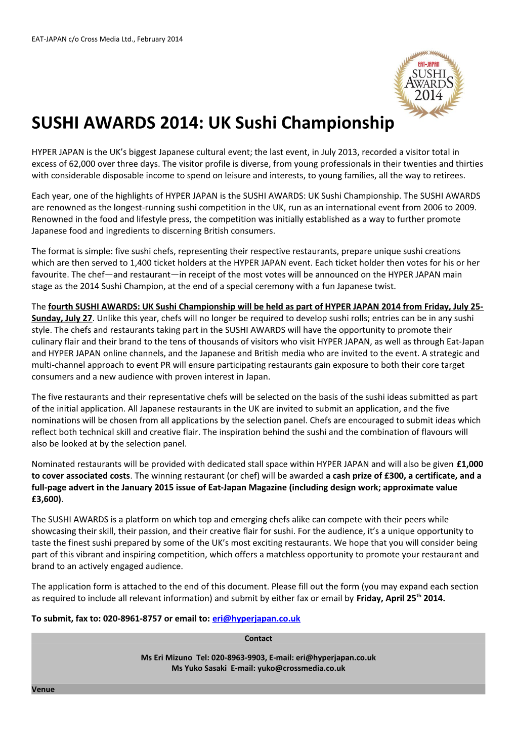 SUSHI AWARDS 2014: UK Sushi Championship