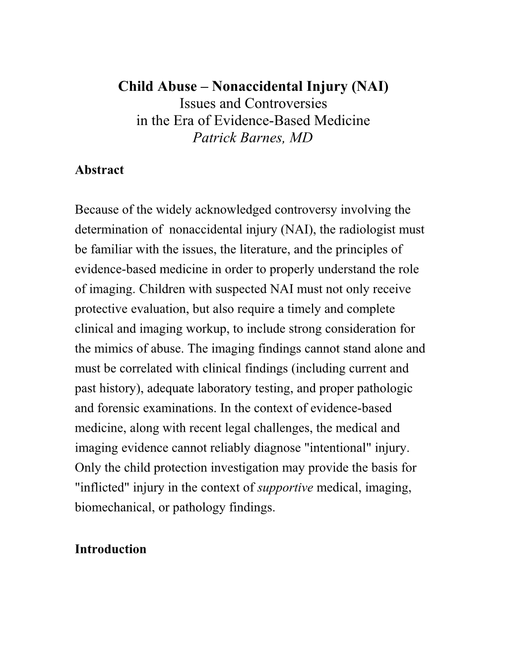 Child Abuse Nonaccidental Injury (NAI)