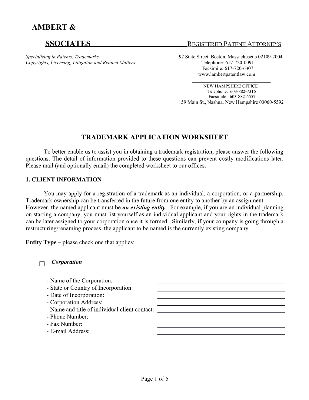 Trademark Registration Application Form