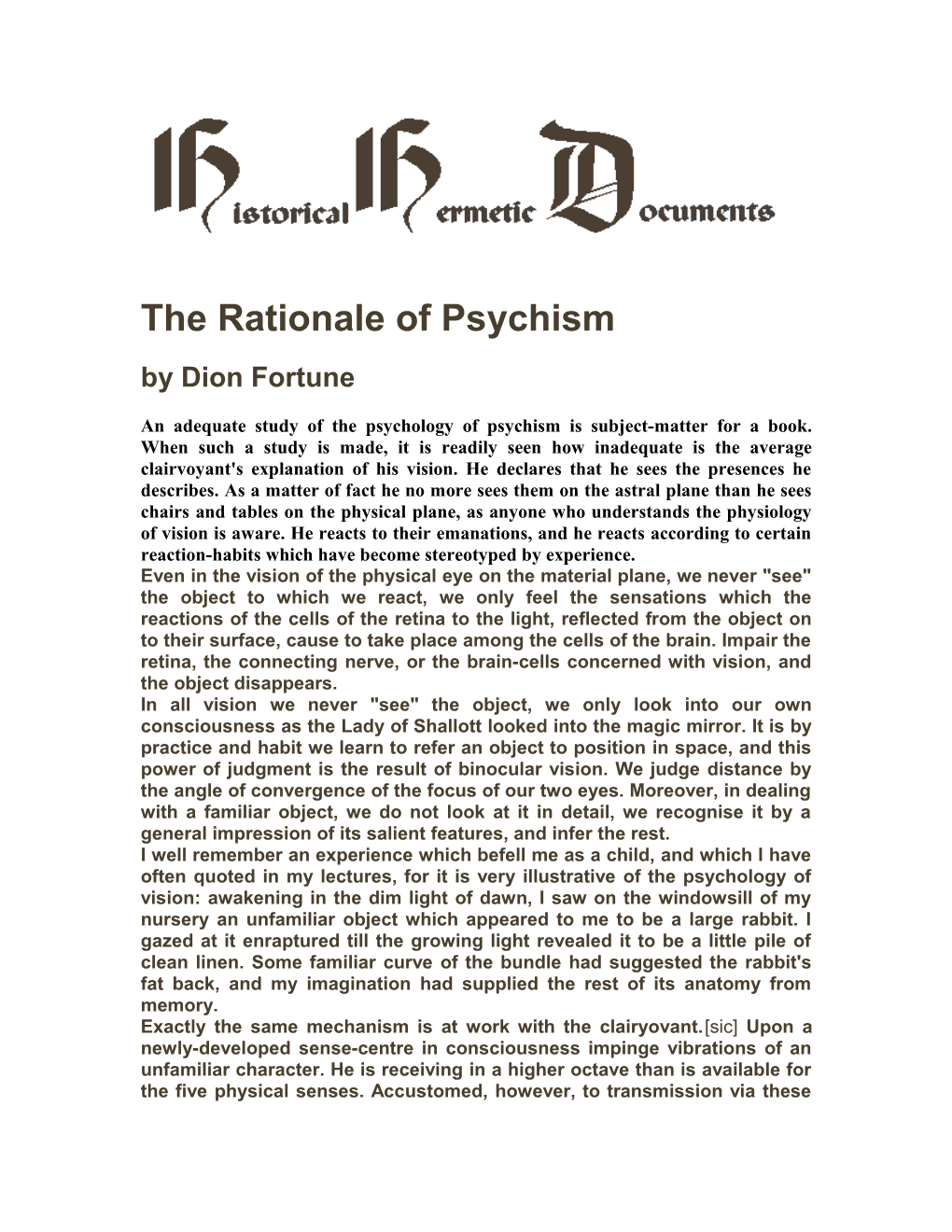 The Rationale of Psychism