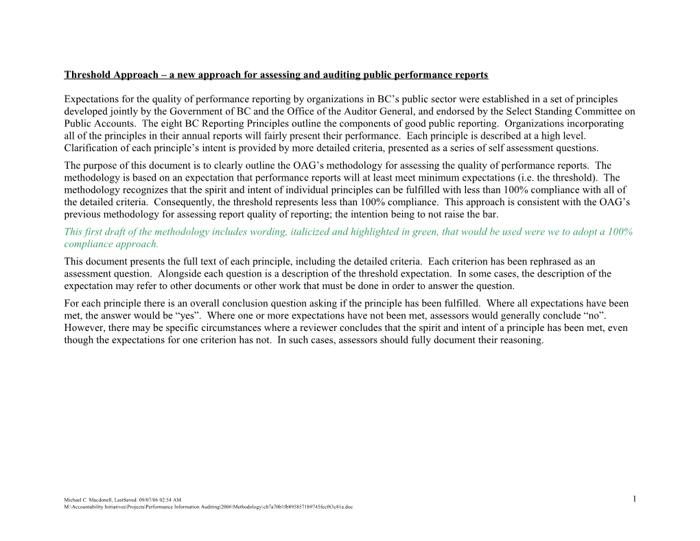 Clearing the Bar a New Methodology for Assessing and Auditing Public Performance Reports