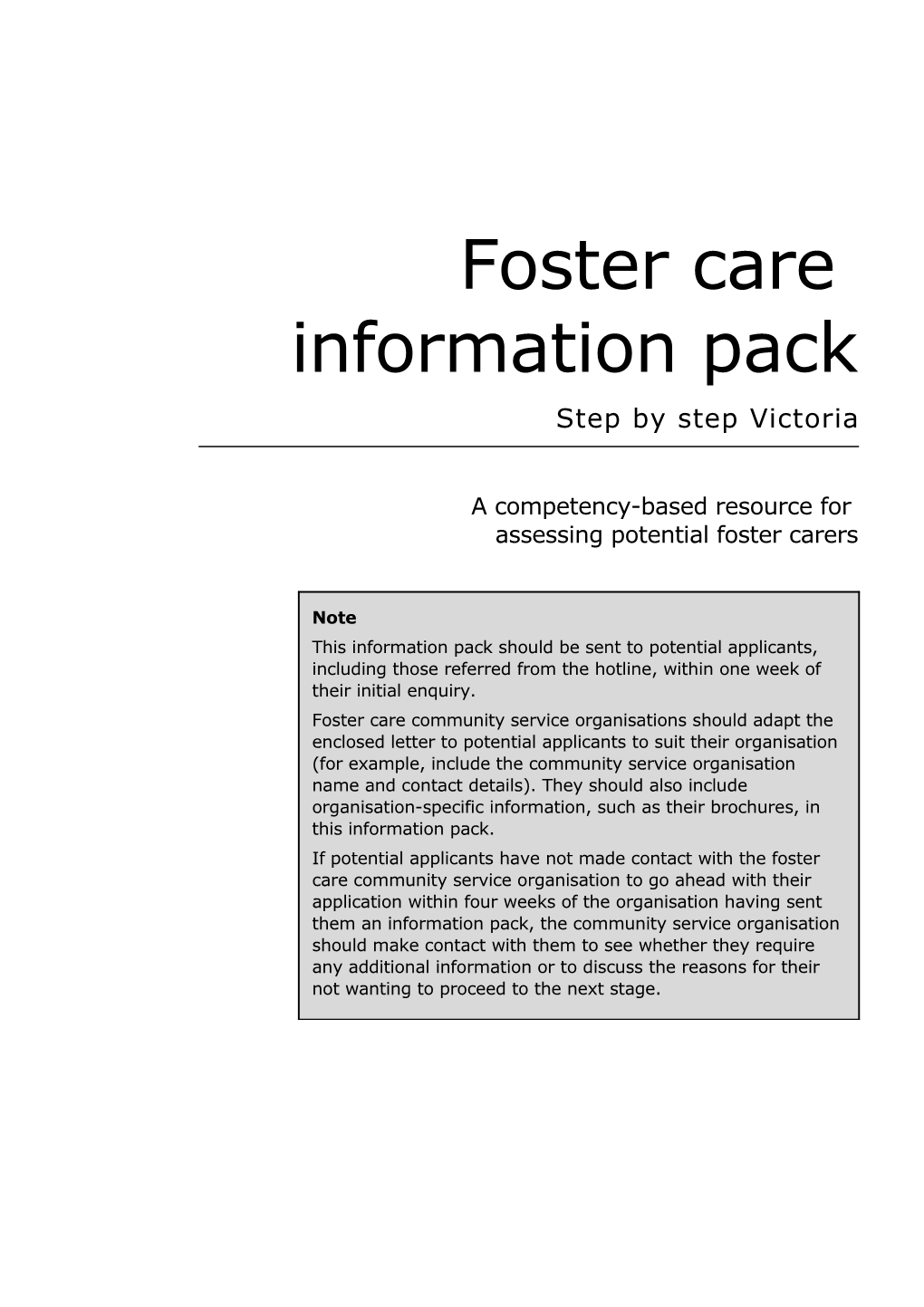 Step by Step Victoria Foster Care Information Pack