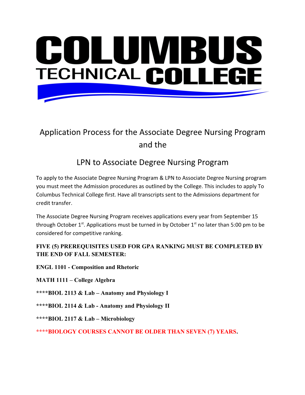 Application Process for the Associate Degree Nursing Program and The