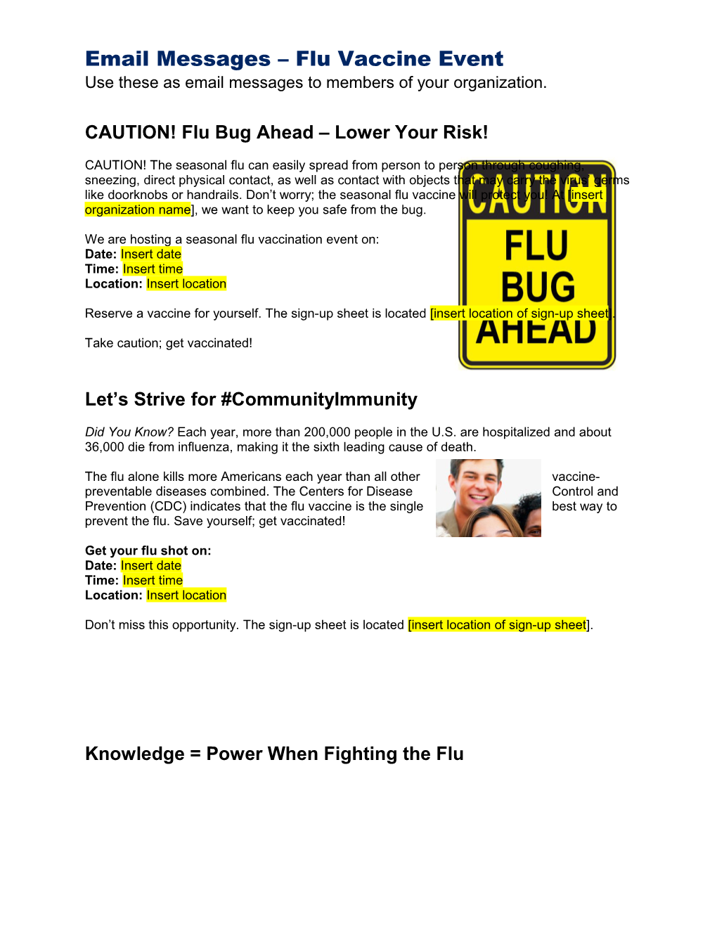 Email Messages Flu Vaccine Event