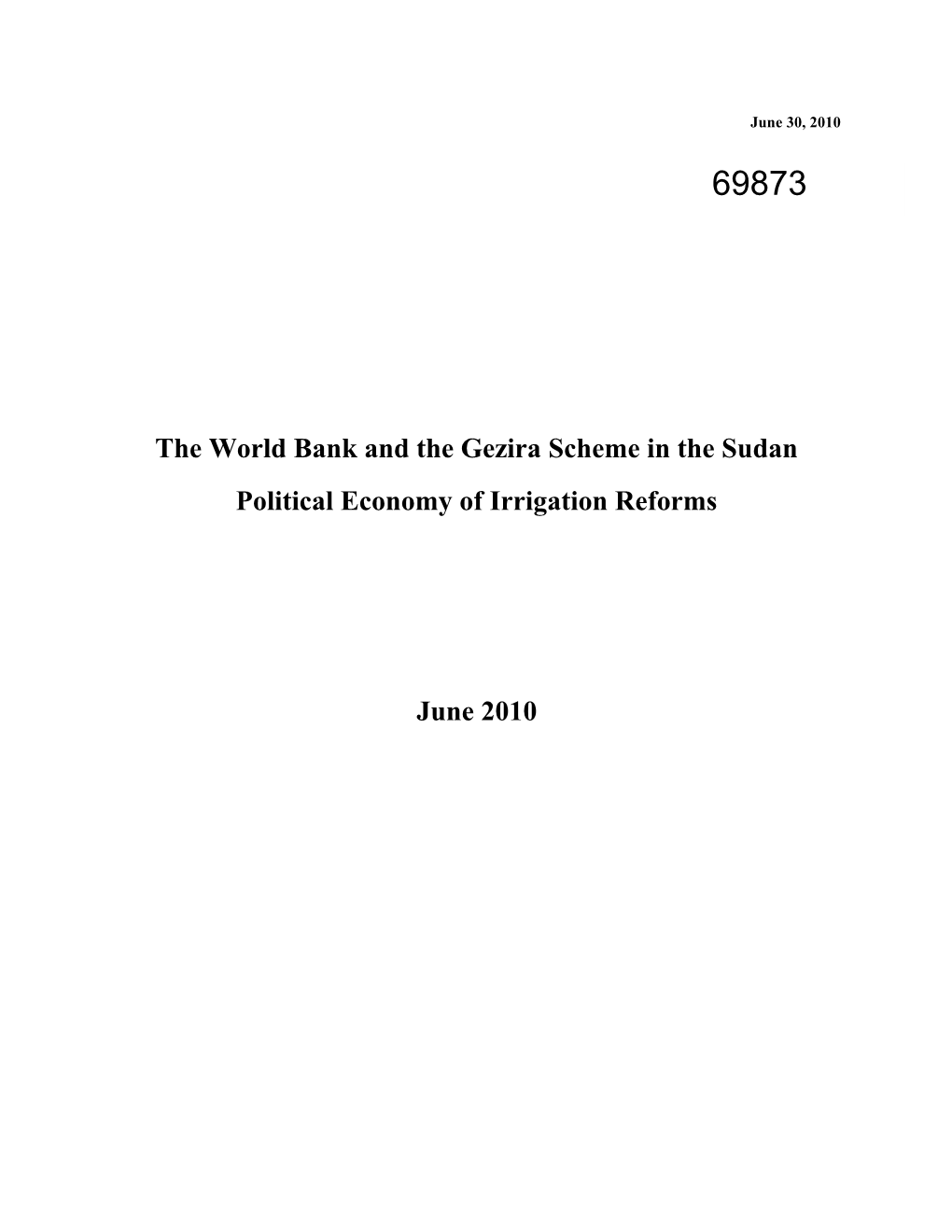 The World Bank and the Gezira Scheme in the Sudan