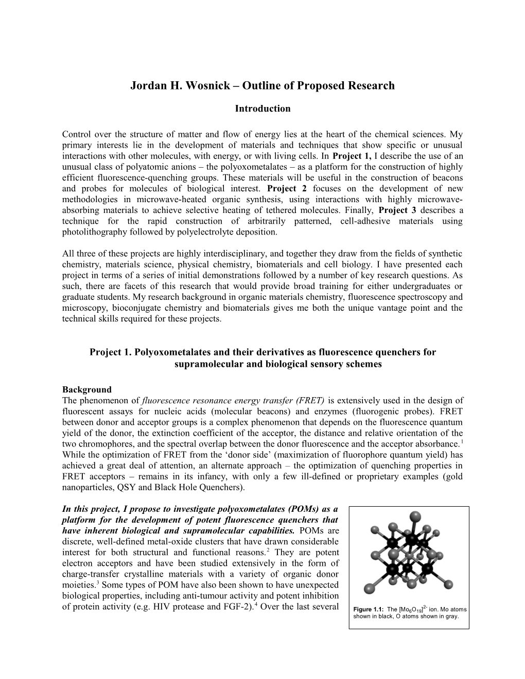 Jordan H. Wosnick Outline of Proposed Research