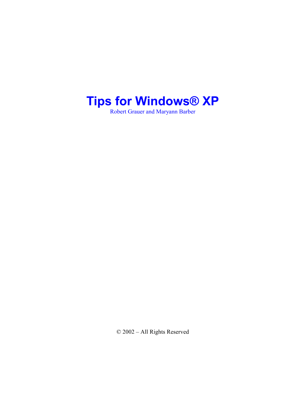 Tips for Windows XP