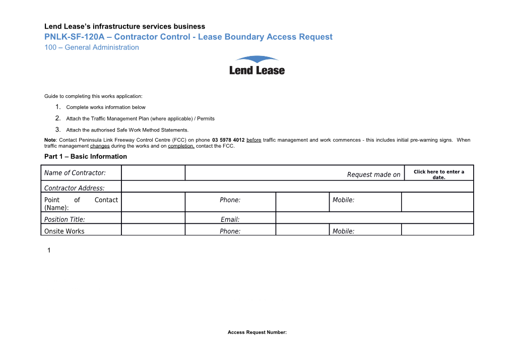 PNLK-SF-120A Contractor Control Lease Boundary Access Request