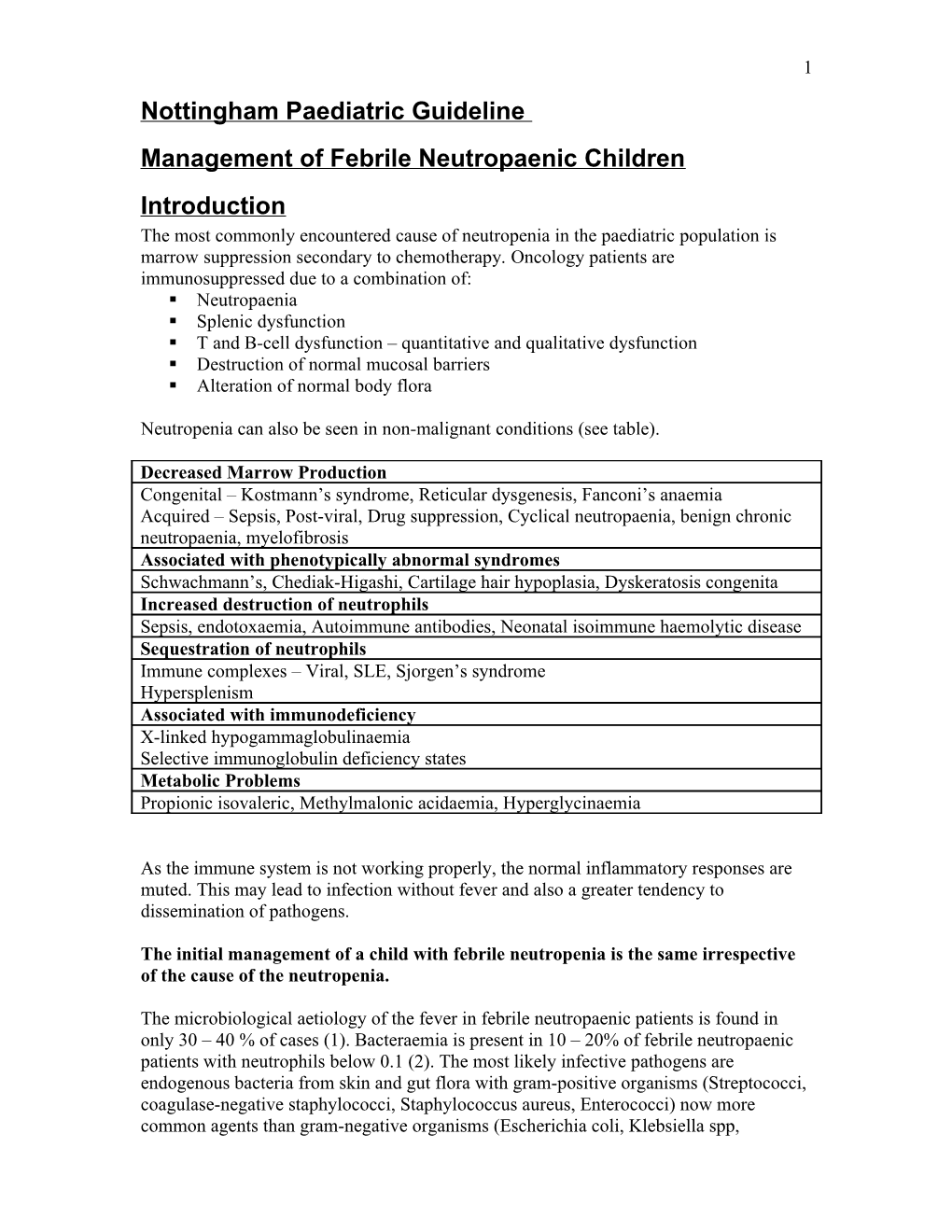 Management of Febrile Neutropenic Children